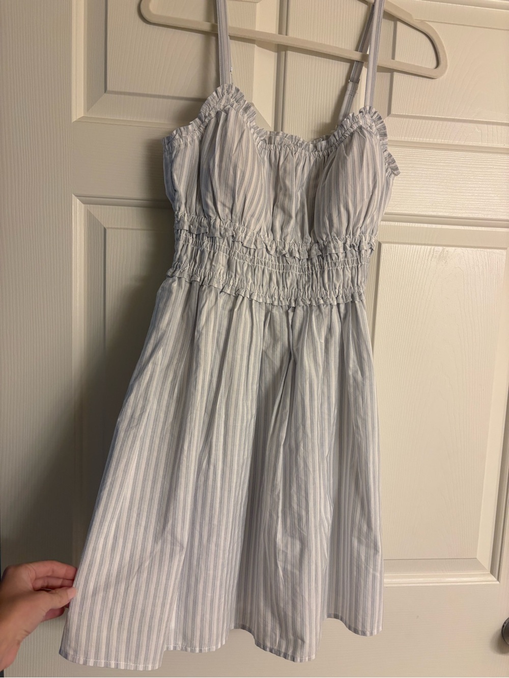 NWT Abercrombie Bra-Free Smocked Waist Blue Stripe Mini Dress - Picture 5 of 6